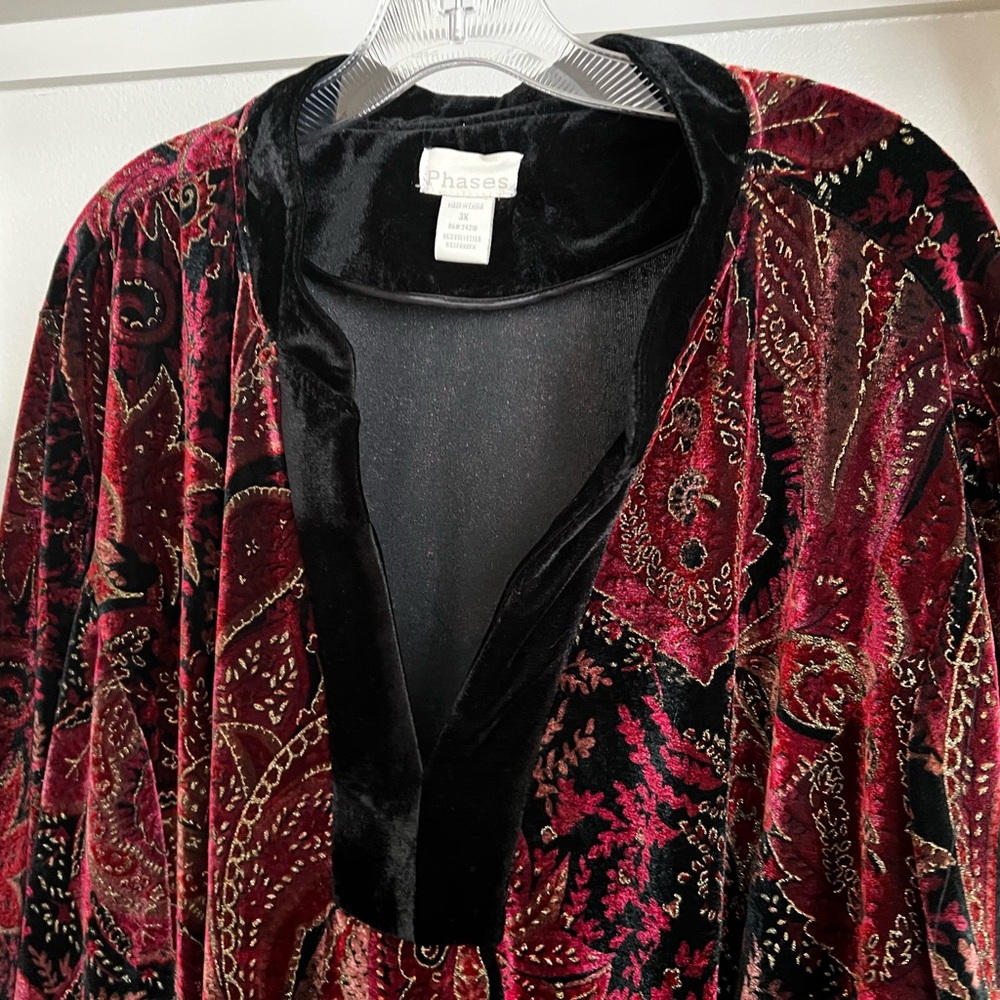 Vintage Phases Burnout Velvet Robe or Maxi Dress – Boho Paisley Glam | 3X
